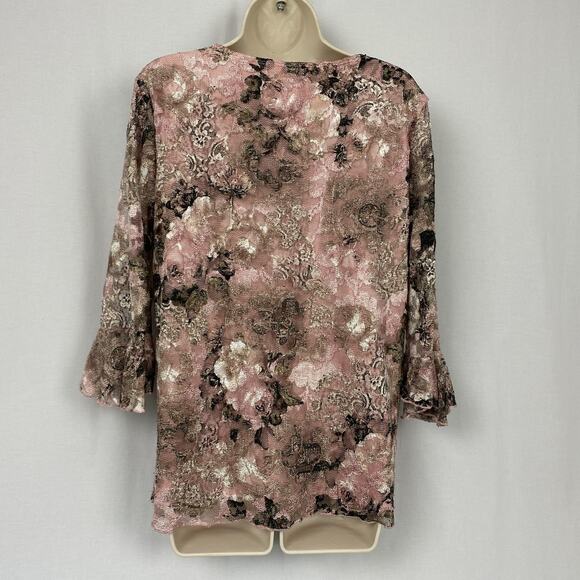 Dressbarn Top 1X Pink Floral Lace Bell Sleeve Sheer Layers Fairy Grunge Vtg Y2K - Picture 6 of 14